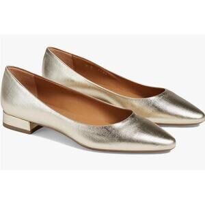 Aquatalia Womens Penina Saffiano Skimmer Flats US 9 Metallic Gold Shoes NWOB
